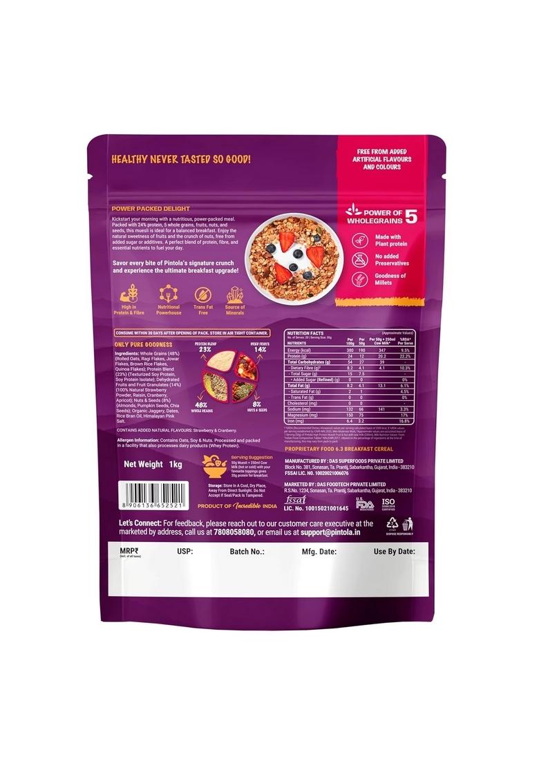 Pintola High Protein Muesli Fruit & Nut 1Kg & Dark Chocolate Cranberry 1Kg
