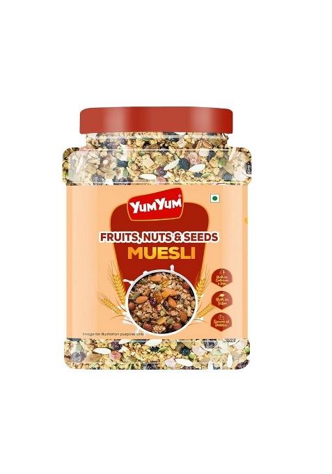 Yum Yum Crunchy Muesli: 41% Fruits, Nuts & Seeds - 750G | High Protein Breakfast Cereal With Almonds, Raisins, Cranberries, Papaya, Pumpkin Seeds | 32% Fiber, Whole Grain, No Preservatives