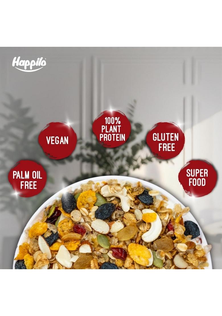Happilo Premium Dry Fruit Muesli 500G (Pack Of 2), 85% Nuts, Seeds And Multigrain, 15 In 1 Power Breakfast, High In Fiber, Omega 3, Protein