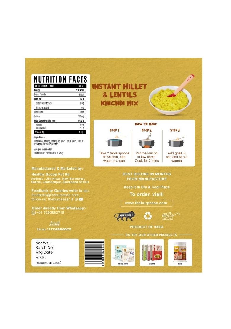 Burpease Instant Khichdi Mix For Babies – Millet & Lentils | 100% Natural | No Sugar, Salt, Or Preservatives | 400G | For (6 Months & Above) (Pack Of 1)