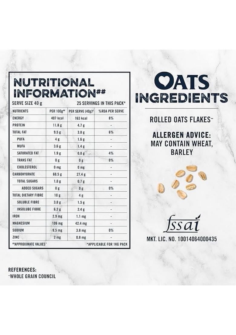 Quaker Oats| Rolled Oats| Natural Wholegrain| Nutritious Breakfast Cereals| Dalia Porridge| 1 Kg