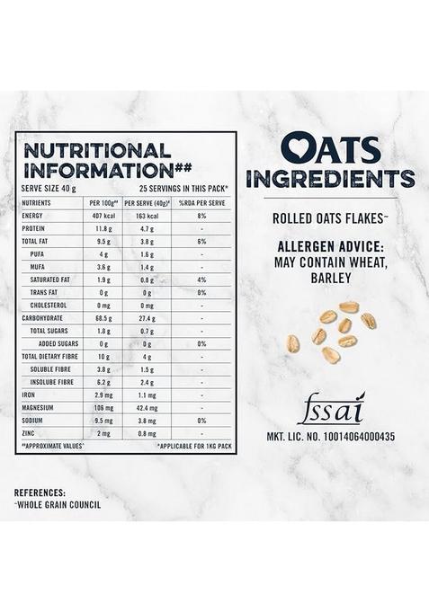 Quaker Oats| Rolled Oats| Natural Wholegrain| Nutritious Breakfast Cereals| Dalia Porridge| 1 Kg