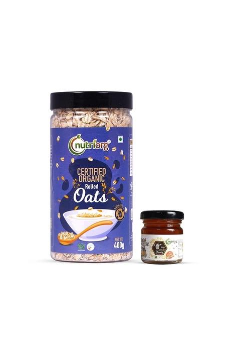 Nutriorg Organic Rolled Oats & Certified Organic Honey 50G (Combo Of 2) | For Weight Loss | Fiber Rich Oats