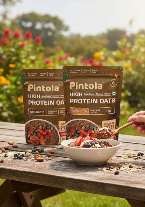 Pintola 25G High Protein Oats 400G, Dark Chocolate,No Refined Sugar, With Almonds Raisin, Pumpkin And Chia Seeds, 8G Fibre, Rolled Oats, Breakfast Cereals | Gluten Free (Pack Of 2)