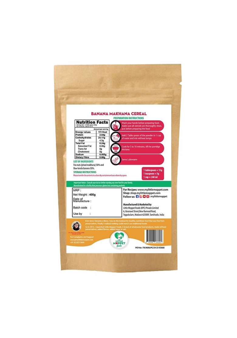 Little Moppet Foods Banana Makhana Cereal - 400G - Indya