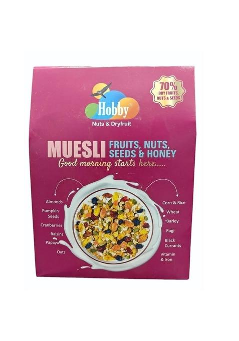 Hobby Muesli Fruits, Nuts & Seeds With Honey (500G) | 12-In-1 Power Breakfast Crunchy Millets | High Protein Muesli | No Added Sugar | Healthy Breakfast Cereal | 70% Dry Fruits, Nuts & Seeds
