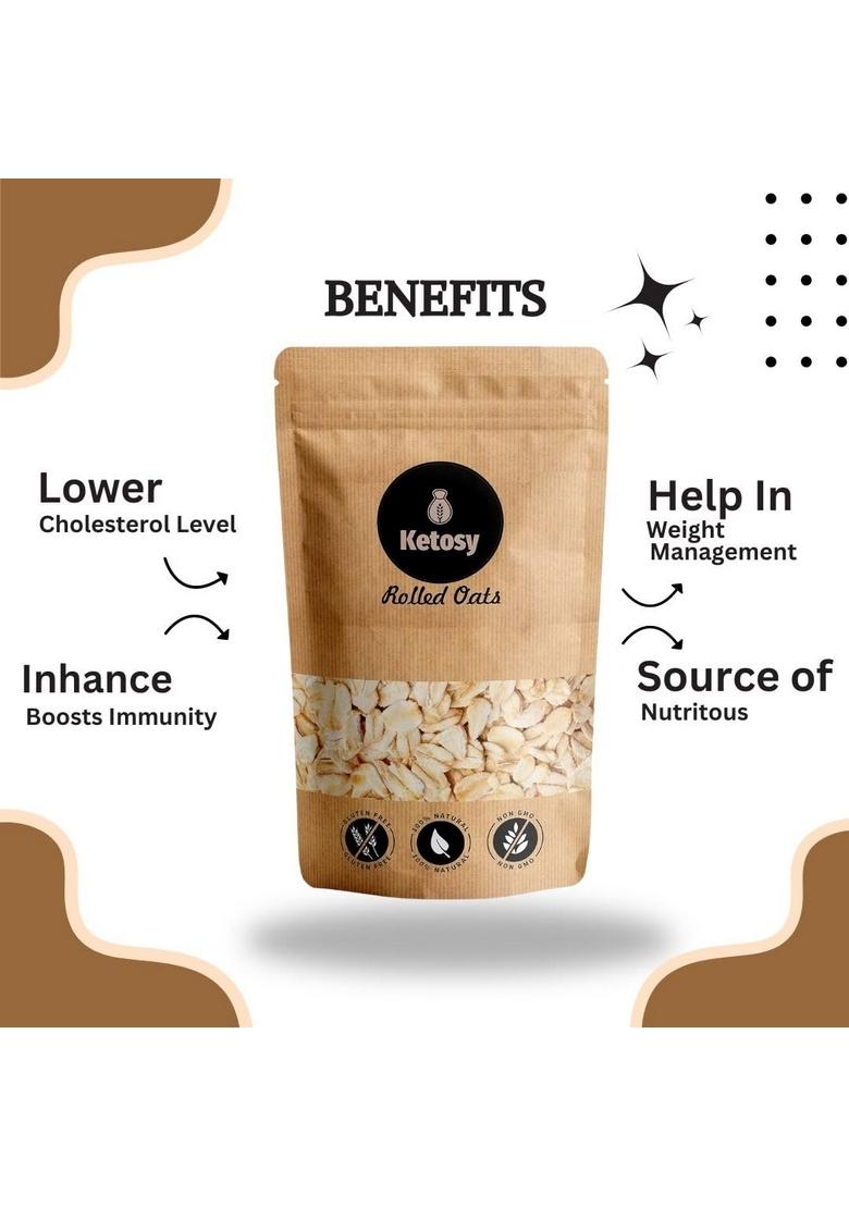 Ketosy Organic Rolled Oats 1Kg- Gluten Free Rolled Oats For Weight Loss, 100% Whole Grain, Breakfast Cereal