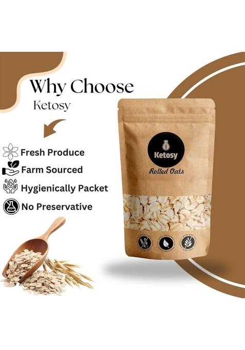 Ketosy Organic Rolled Oats 1Kg- Gluten Free Rolled Oats For Weight Loss, 100% Whole Grain, Breakfast Cereal