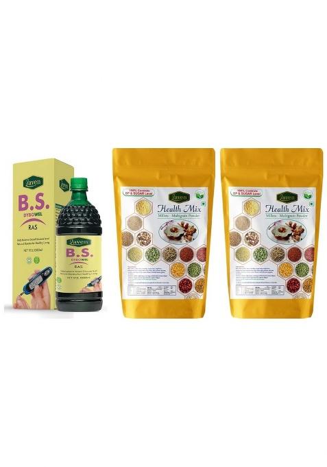 Laven | B S Dybowel Ras, (1000 Ml) | & | Laven | Health Mix Pack Of 2 500Gr (1 Kg) | Help Balance Blood Glucose Level Natural Mantra For Healthy Living| Millets - Multigrain Powder, 100% Natural |