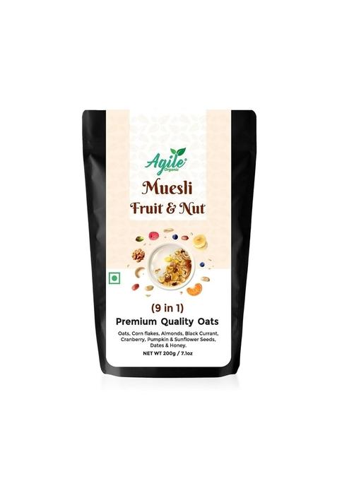 Agile Organic Fruit And Nut Muesli 200G | Muesli With 93% Whole Grains + Dried Fruits+ Nuts And Seeds | Wholegrains, No Added Preservatives