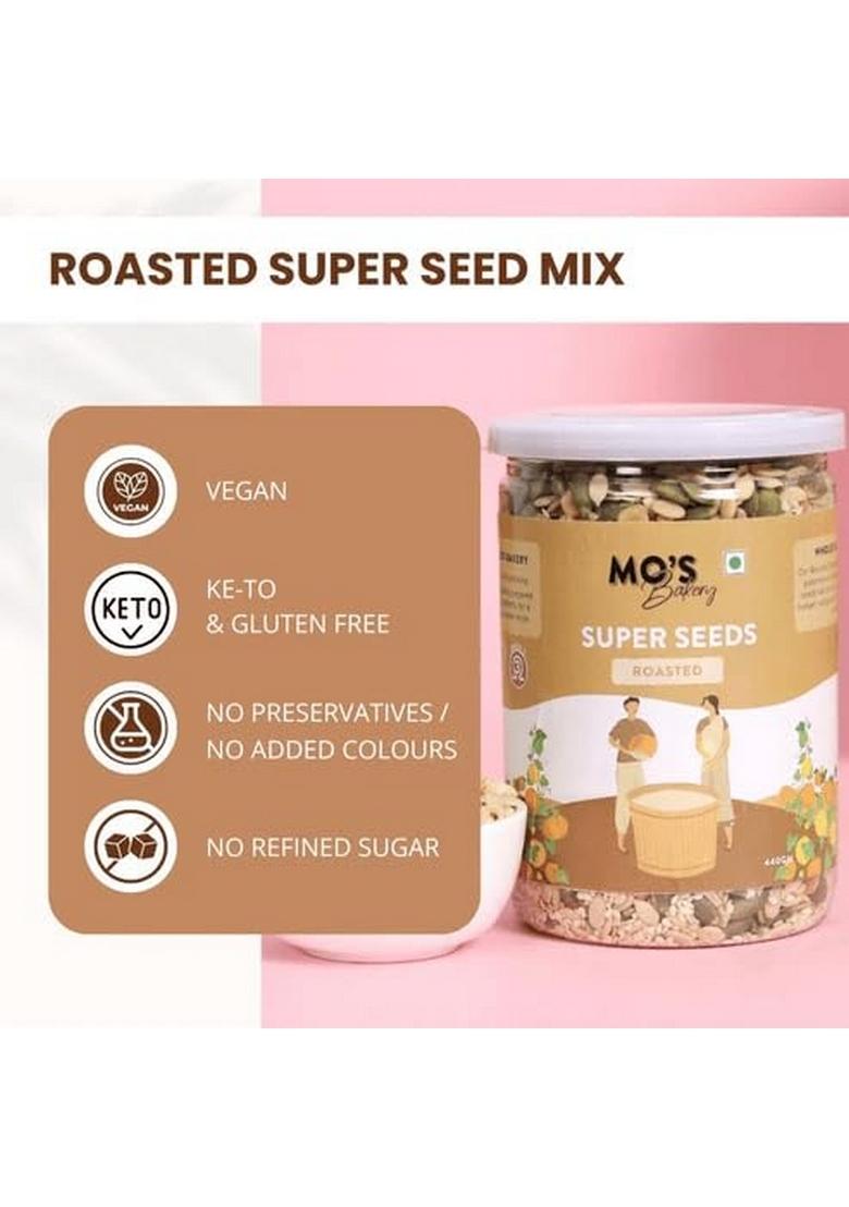Mo'S Roasted Super Seeds Mix 440 Grm | High Protein Snacks | Mix Seeds For Eating High Fiber | Vegan & Keto
