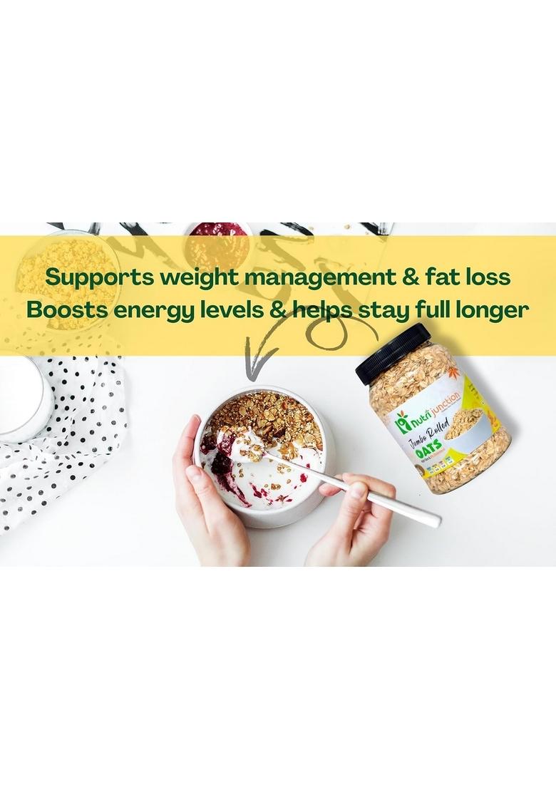 Nutrijunction Jumbo Rolled Oats-1Kg | High Fibre & 0% Cholesterol | 100% Wholegrain | No Preservatives, No Trans Fats | Healthy Breakfast Cereal | For Weight Loss, Fitness, And Daily Nutrition| Pack Of 2 (500G*2)