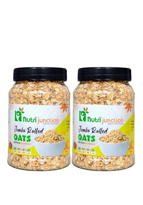 Nutrijunction Jumbo Rolled Oats-1Kg | High Fibre & 0% Cholesterol | 100% Wholegrain | No Preservatives, No Trans Fats | Healthy Breakfast Cereal | For Weight Loss, Fitness, And Daily Nutrition| Pack Of 2 (500G*2)