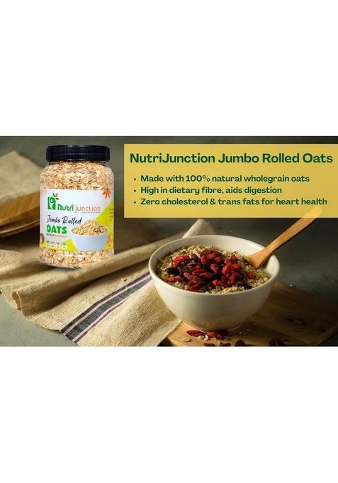 Nutrijunction Jumbo Rolled Oats-1Kg | High Fibre & 0% Cholesterol | 100% Wholegrain | No Preservatives, No Trans Fats | Healthy Breakfast Cereal | For Weight Loss, Fitness, And Daily Nutrition| Pack Of 2 (500G*2)