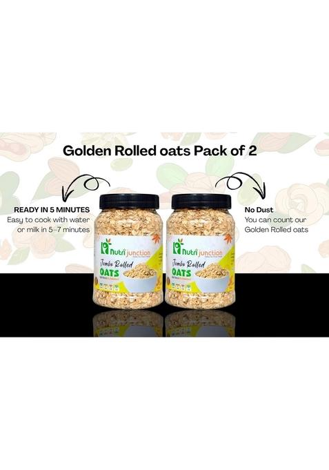 Nutrijunction Jumbo Rolled Oats-1Kg | High Fibre & 0% Cholesterol | 100% Wholegrain | No Preservatives, No Trans Fats | Healthy Breakfast Cereal | For Weight Loss, Fitness, And Daily Nutrition| Pack Of 2 (500G*2)