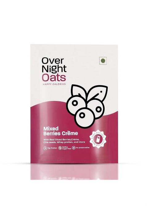 Overnight Oats 15Gm High Protein, Refined Sugar-Free, Real Diced Berries, Chia Seeds, Whey Protein & More (Mixed Berries Creme, 85Gm Each)| Breakfast Cereals For Weight Management| Pack Of 10
