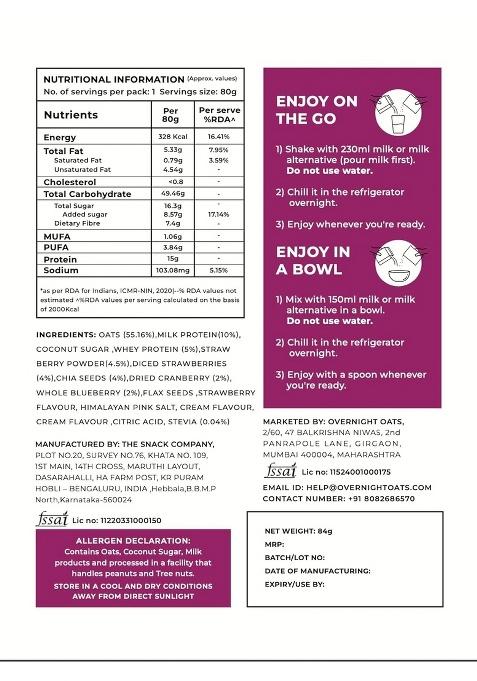 Overnight Oats 15Gm High Protein, Refined Sugar-Free, Real Diced Berries, Chia Seeds, Whey Protein & More (Mixed Berries Creme, 85Gm Each)| Breakfast Cereals For Weight Management| Pack Of 10