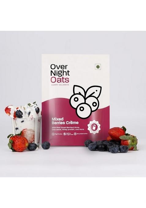Overnight Oats 15Gm High Protein, Refined Sugar-Free, Real Diced Berries, Chia Seeds, Whey Protein & More (Mixed Berries Creme, 85Gm Each)| Breakfast Cereals For Weight Management| Pack Of 10