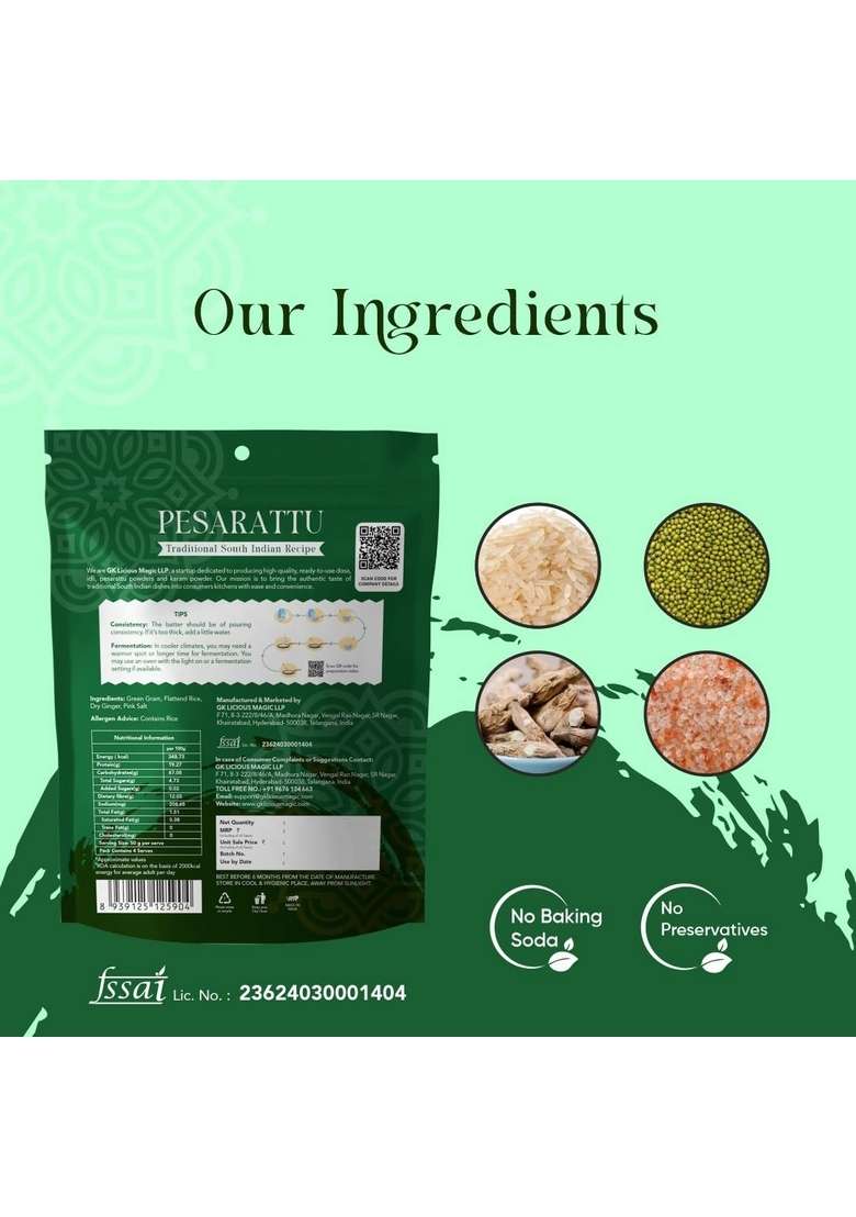 Minutes Of Wow Instant Pesarattu Mix – Nutritious & Authentic Andhra-Style Green Gram Dosa Mix For A Healthy Meal (200 Grams) - Indya
