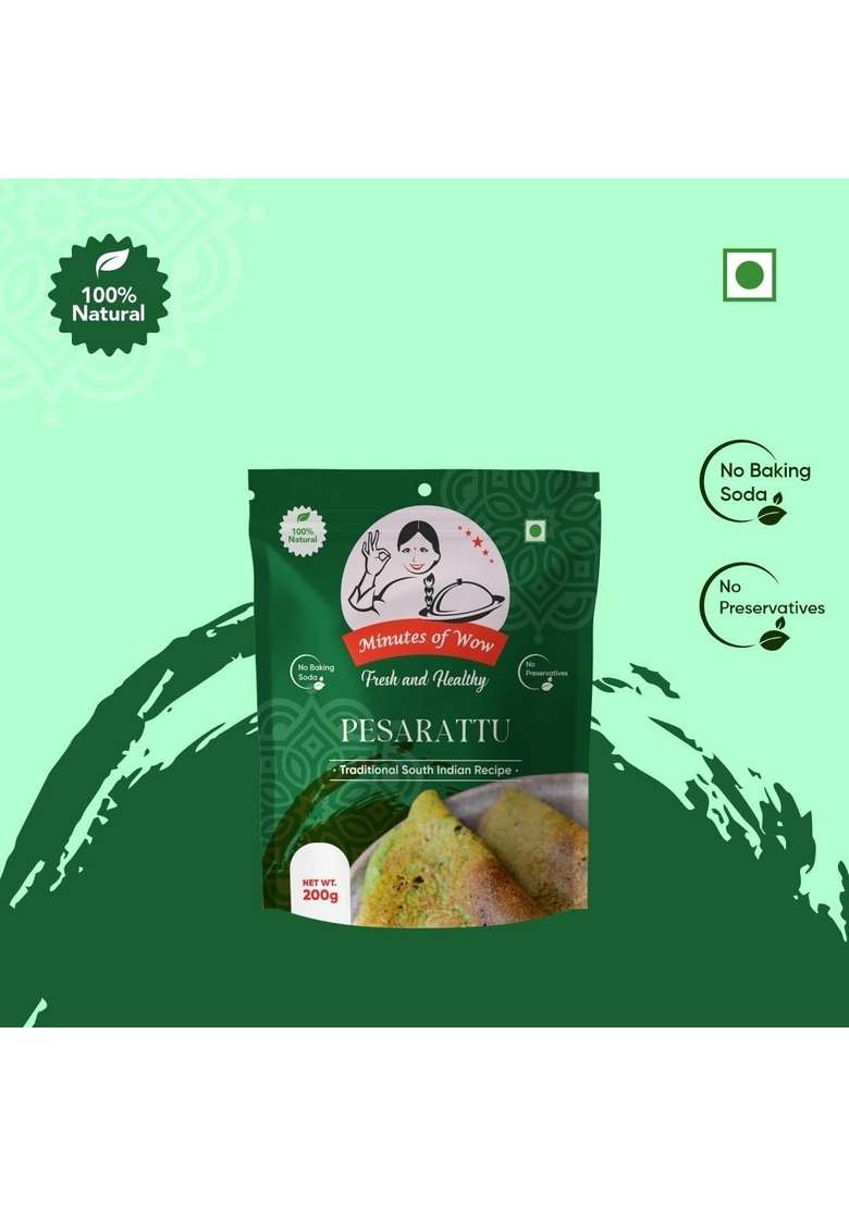 Minutes Of Wow Instant Pesarattu Mix – Nutritious & Authentic Andhra-Style Green Gram Dosa Mix For A Healthy Meal (200 Grams) - Indya
