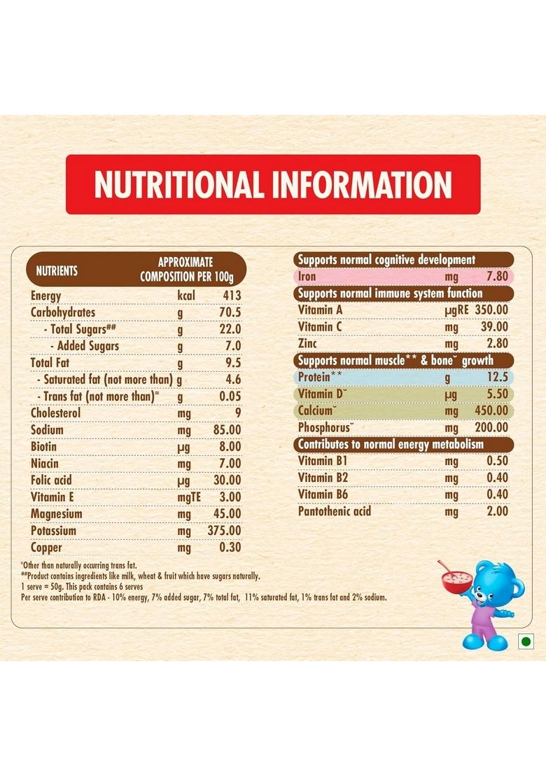 Ceregrow Multigrain Milk & Fruits Cereal | With Iron, Protein, Calcium | 19 Nutrients | 300G, Bag-In-Box Pack (Pack Of 3)