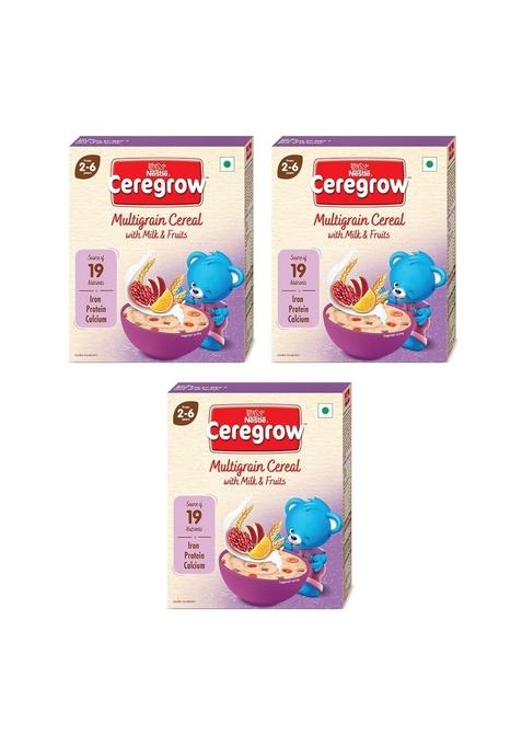 Ceregrow Multigrain Milk & Fruits Cereal | With Iron, Protein, Calcium | 19 Nutrients | 300G, Bag-In-Box Pack (Pack Of 3)