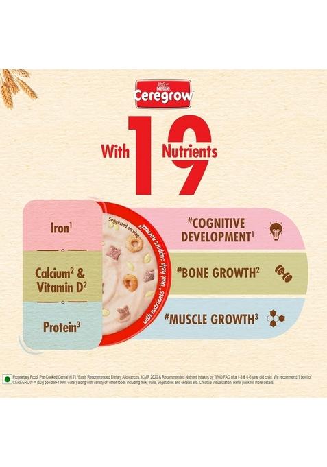 Ceregrow Multigrain Milk & Fruits Cereal | With Iron, Protein, Calcium | 19 Nutrients | 300G, Bag-In-Box Pack (Pack Of 3)