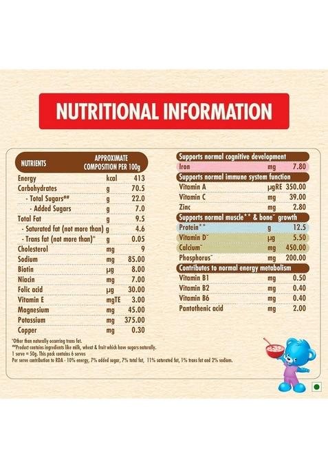 Ceregrow Multigrain Milk & Fruits Cereal | With Iron, Protein, Calcium | 19 Nutrients | 300G, Bag-In-Box Pack (Pack Of 3)