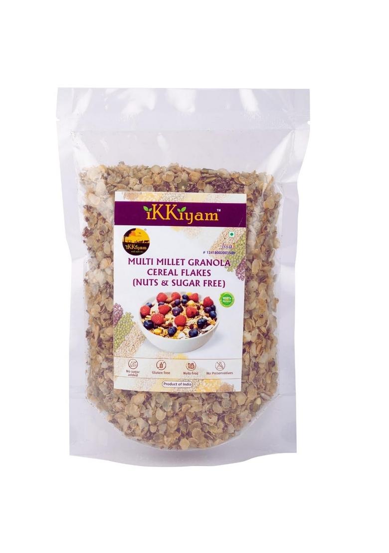 Ikkiyam Multi Millet Granola Cereal Flakes | Nuts & Sugar Free | Best Breakfast For A Healthy Day Start | No Preservatives | 100% Natural Grains For Kids & Adults | 250 Grams