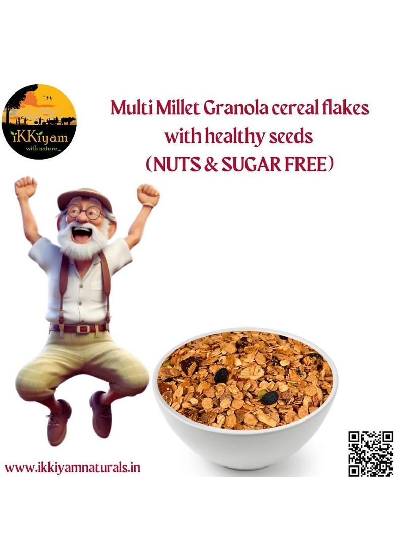 Ikkiyam Multi Millet Granola Cereal Flakes | Nuts & Sugar Free | Best Breakfast For A Healthy Day Start | No Preservatives | 100% Natural Grains For Kids & Adults | 250 Grams