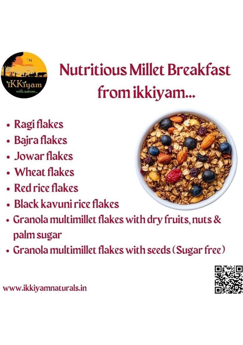 Ikkiyam Multi Millet Granola Cereal Flakes | Nuts & Sugar Free | Best Breakfast For A Healthy Day Start | No Preservatives | 100% Natural Grains For Kids & Adults | 250 Grams