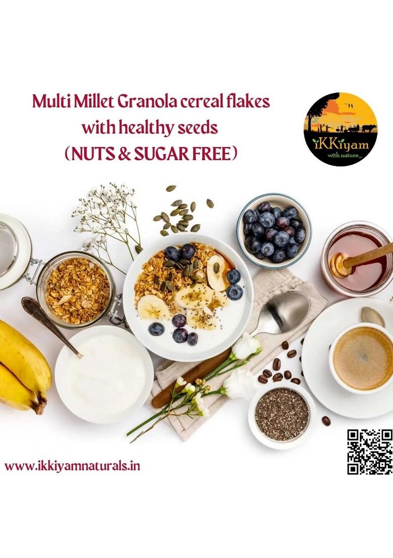 Ikkiyam Multi Millet Granola Cereal Flakes | Nuts & Sugar Free | Best Breakfast For A Healthy Day Start | No Preservatives | 100% Natural Grains For Kids & Adults | 250 Grams