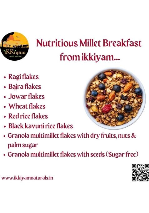 Ikkiyam Multi Millet Granola Cereal Flakes | Nuts & Sugar Free | Best Breakfast For A Healthy Day Start | No Preservatives | 100% Natural Grains For Kids & Adults | 250 Grams