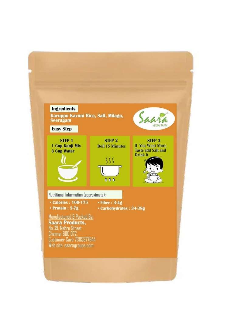 Saara Herbal Fresh Black Kavuni Porridge Mix, 350G, Karuppu Kavuni Kanji Mix, Karuppu Kavuni Arisi Kanji, For Diabetes Care, 350G - Indya