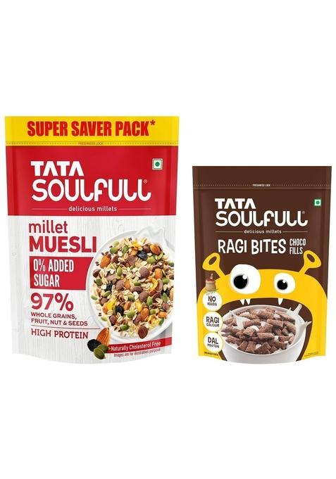 Soulfull Millet Muesli- Diet, No Added Sugar, 700 G & Tata Soulfull Ragi Bites Choco Fills, 500G