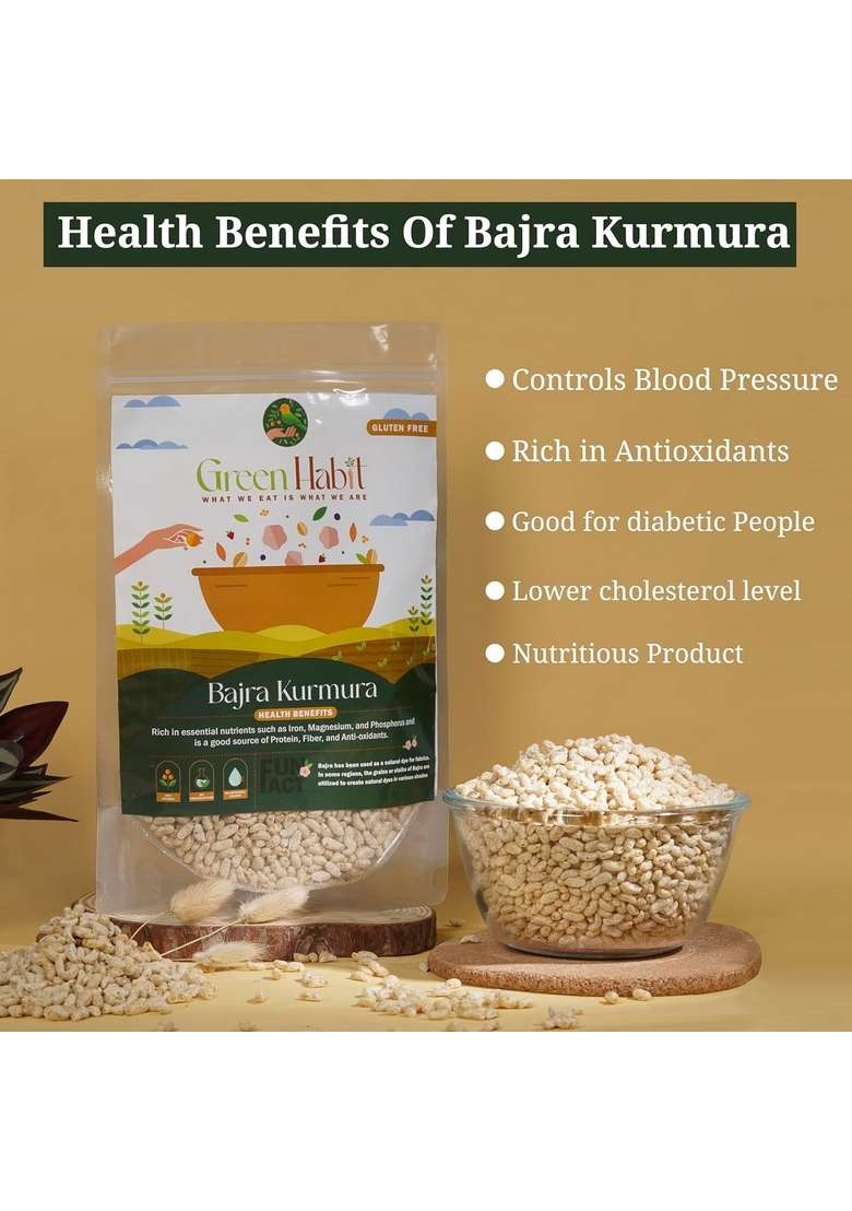 Greenhabit Bajra Kurmura Murmura Aka Bajri Puff For Healthy Breakfast Snack Food (Pearl Millet Puff) (400 Gm Pack Of 1) - Indya