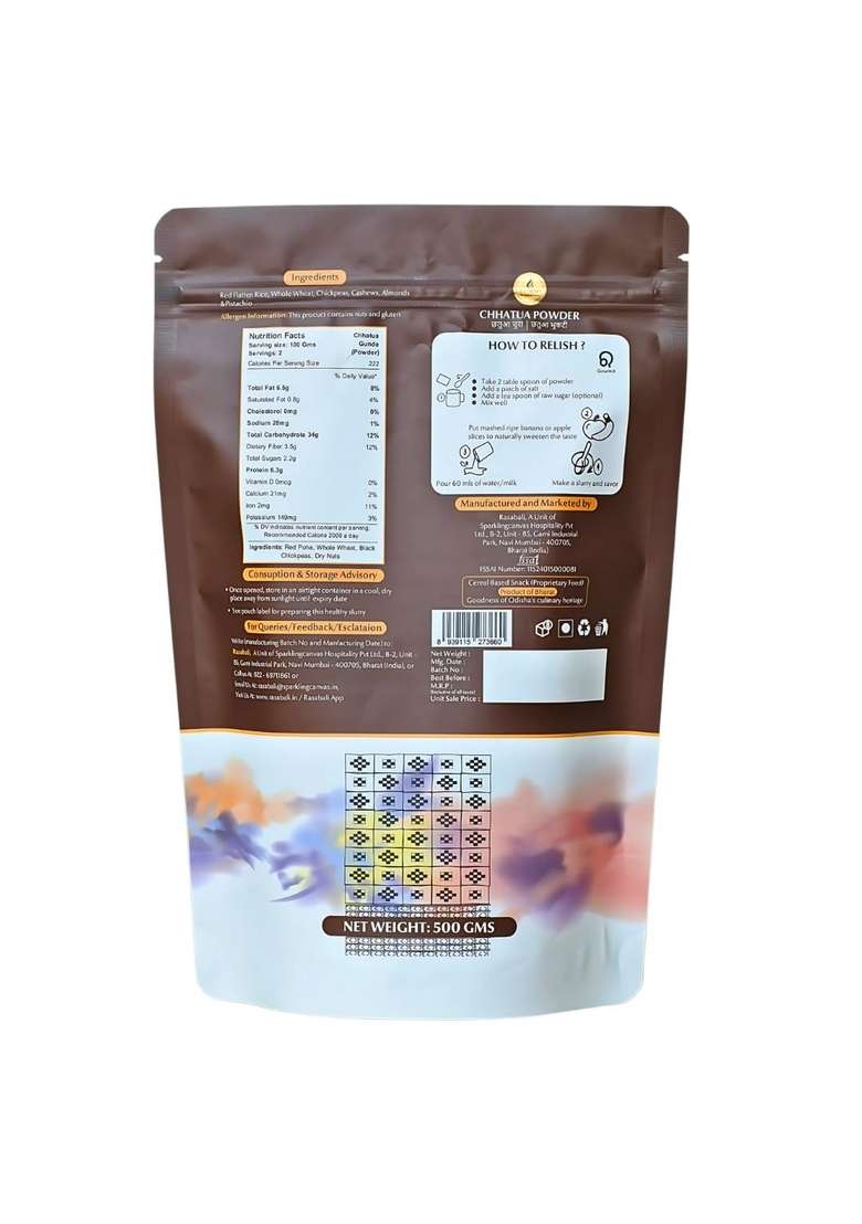 Rasabali Chhatua Gunda | Multi Grain Sattu Powder | High Protein & Fiber Breakfast Cereal | 100% Natural | No Additives | Healthy Indian Snack (500G, Pack Of 1) - Indya