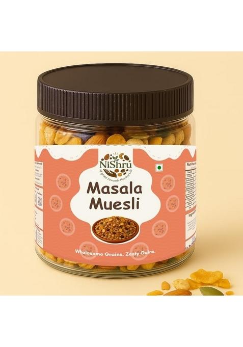 Nishru Masala Muesli | Spicy & Savory Indian Breakfast Cereal | High-Fiber Healthy Snack With Oats, Nuts, Seeds & Whole Grains | Crunchy Wholesome Mix For Active Lifestyle | 100 Gram