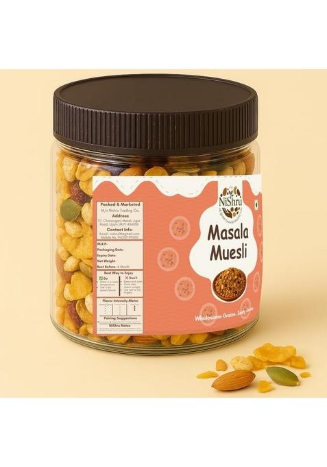 Nishru Masala Muesli | Spicy & Savory Indian Breakfast Cereal | High-Fiber Healthy Snack With Oats, Nuts, Seeds & Whole Grains | Crunchy Wholesome Mix For Active Lifestyle | 100 Gram