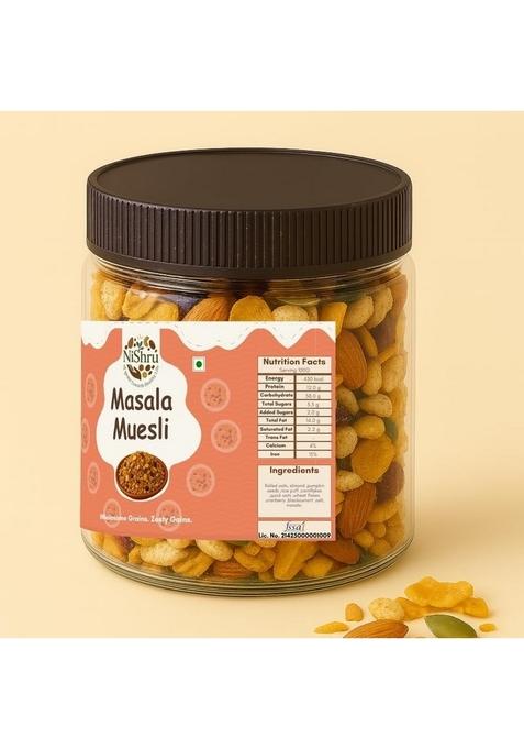 Nishru Masala Muesli | Spicy & Savory Indian Breakfast Cereal | High-Fiber Healthy Snack With Oats, Nuts, Seeds & Whole Grains | Crunchy Wholesome Mix For Active Lifestyle | 100 Gram