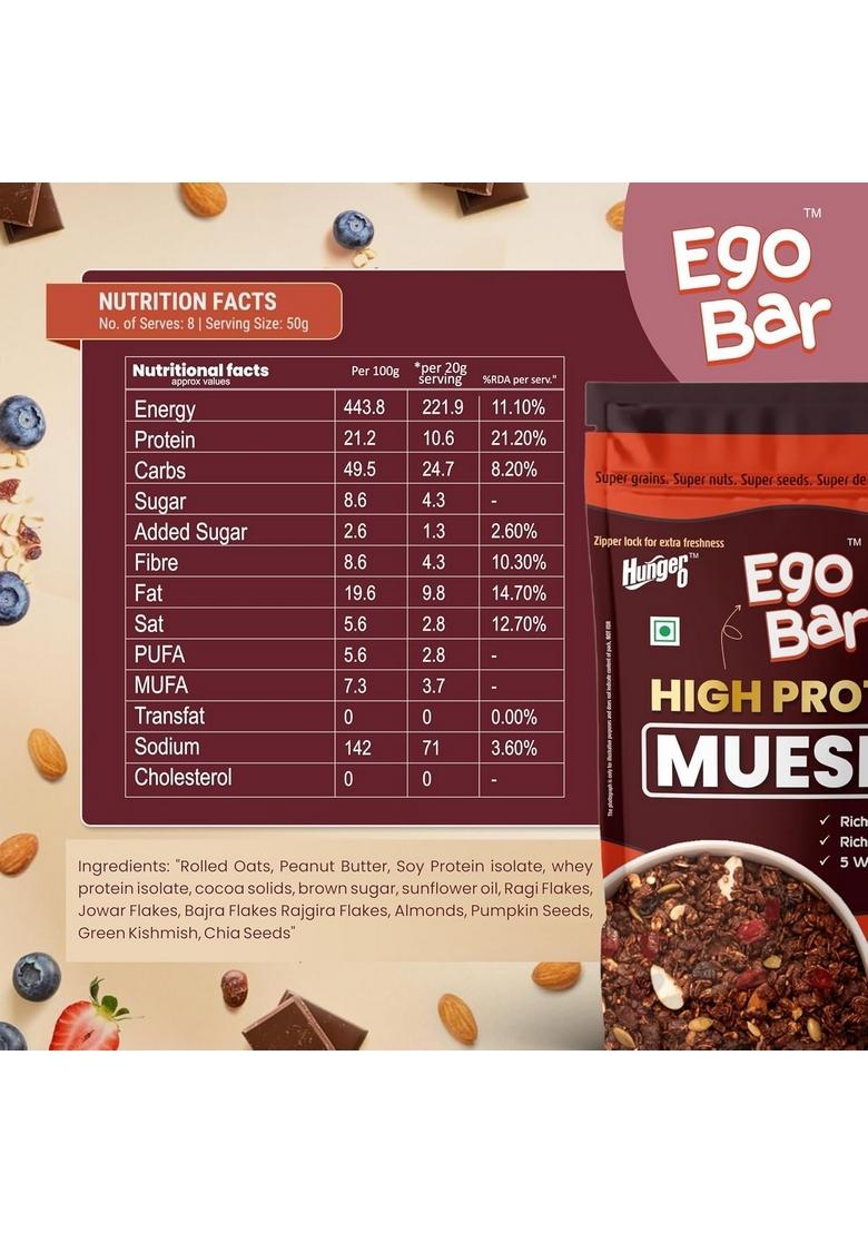 High Protein Muesli Plus, Healthy Breakfast Cereal Mix With 5 Whole Grains, Super Grains, Nuts And Seeds, 21.2G Protein, 8.8G Fibre Per 100G