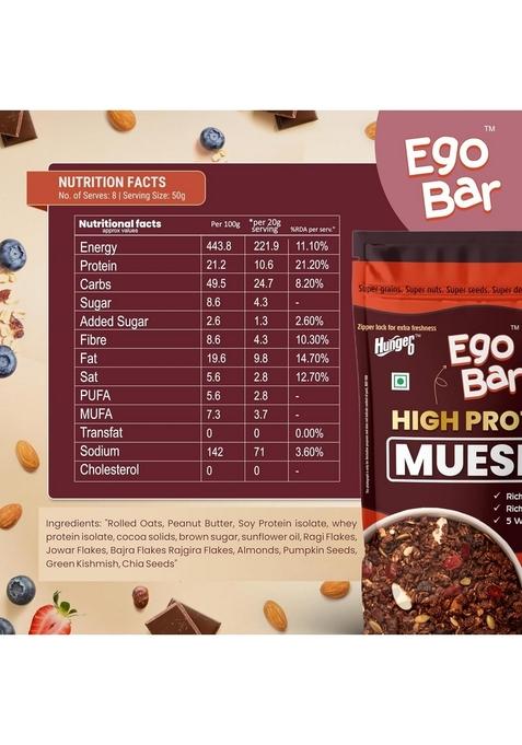 High Protein Muesli Plus, Healthy Breakfast Cereal Mix With 5 Whole Grains, Super Grains, Nuts And Seeds, 21.2G Protein, 8.8G Fibre Per 100G