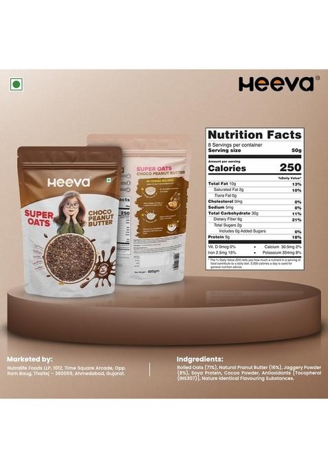Heeva 18G Protein Super Oats 400G, Choco Peanut Butter | Chocolate Peanut Butter | Rolled | Choco High Protein
