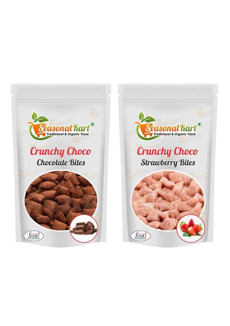 Seasonalkart Combo Pack Of Breakfast Cereal Strawberry Bites And Choco Bites Zero Cholesterol (200 Gram Each Total Weight 400 Grams) - Indya