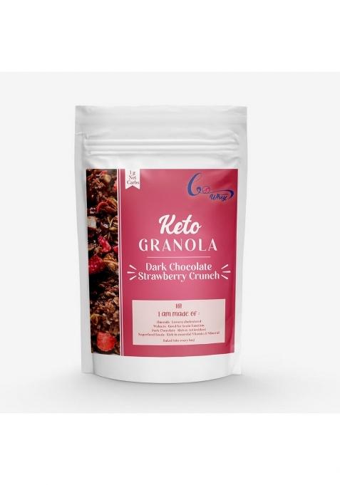 Gowhey Keto Granola, Dark Chocolate Strawberry Crunch | Low Carb | High Protein Breakfast| Healthy Snacks, 250Gm