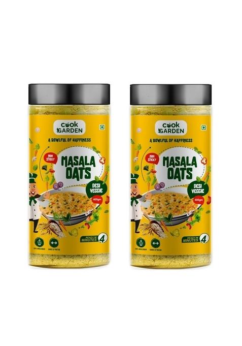 Cook Garden Masala Oats 800 Gms - Desi Veggie | Non Sticky | Healthy Snack | No Added Sugar |High Protein And Fibre For Weight Loss | Pack Of 2-400G Each