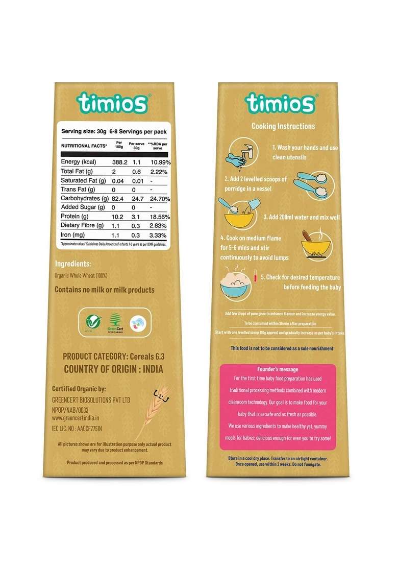 Timios Organic Wheat Porridge Cereal - 200 G - Indya