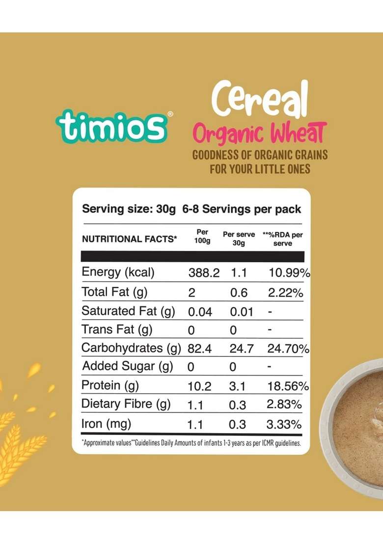 Timios Organic Wheat Porridge Cereal - 200 G - Indya