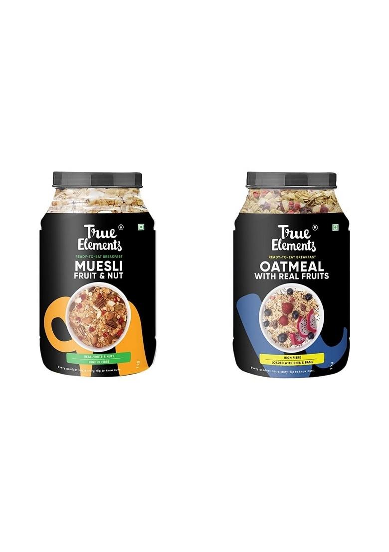 True Elements Fruit And Nuts Muesli 1Kg & True Elements Whole Oatmeal 1Kg