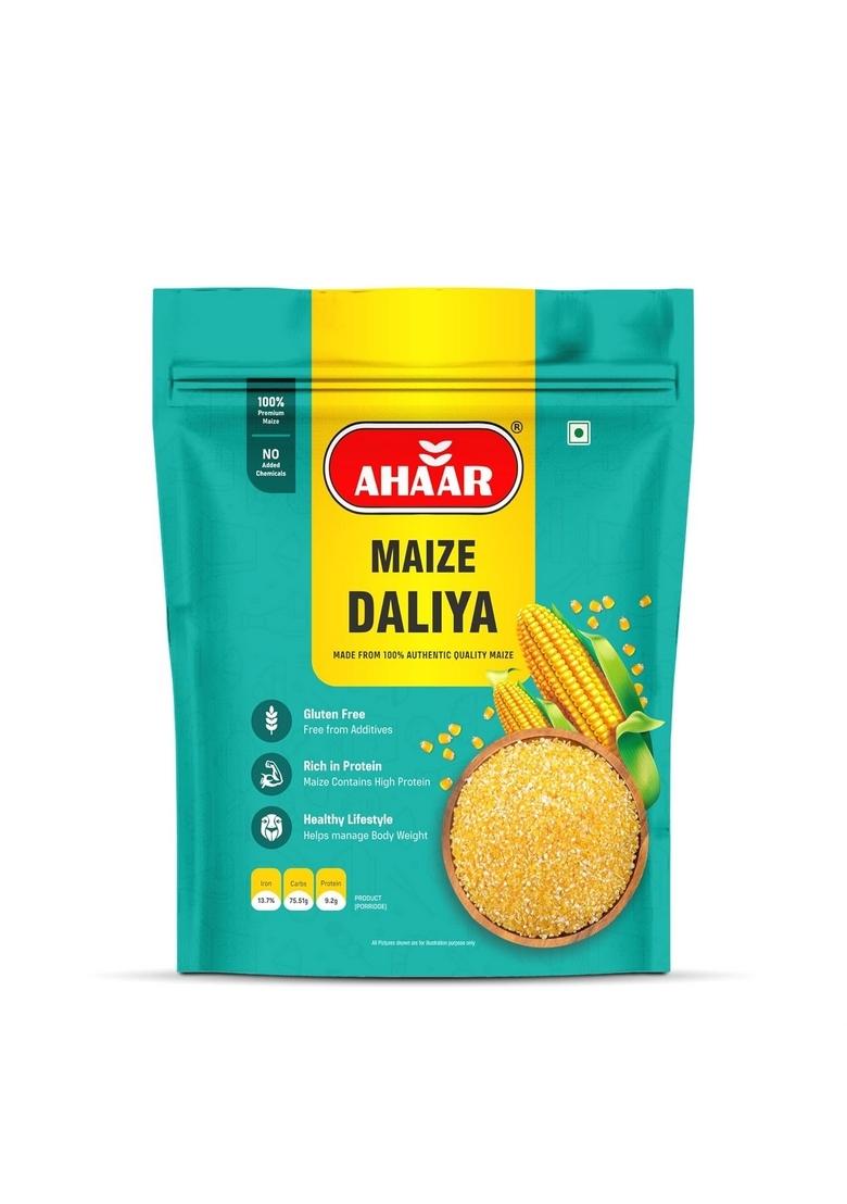 Ahaar Maize Daliya 1Kg | Makki Dalia | Corn Grit | Polenta Corn Porridge | 100% Gluten Free (500G Each X Pack 2)